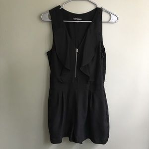 Black Express Zipper Ruffle Romper